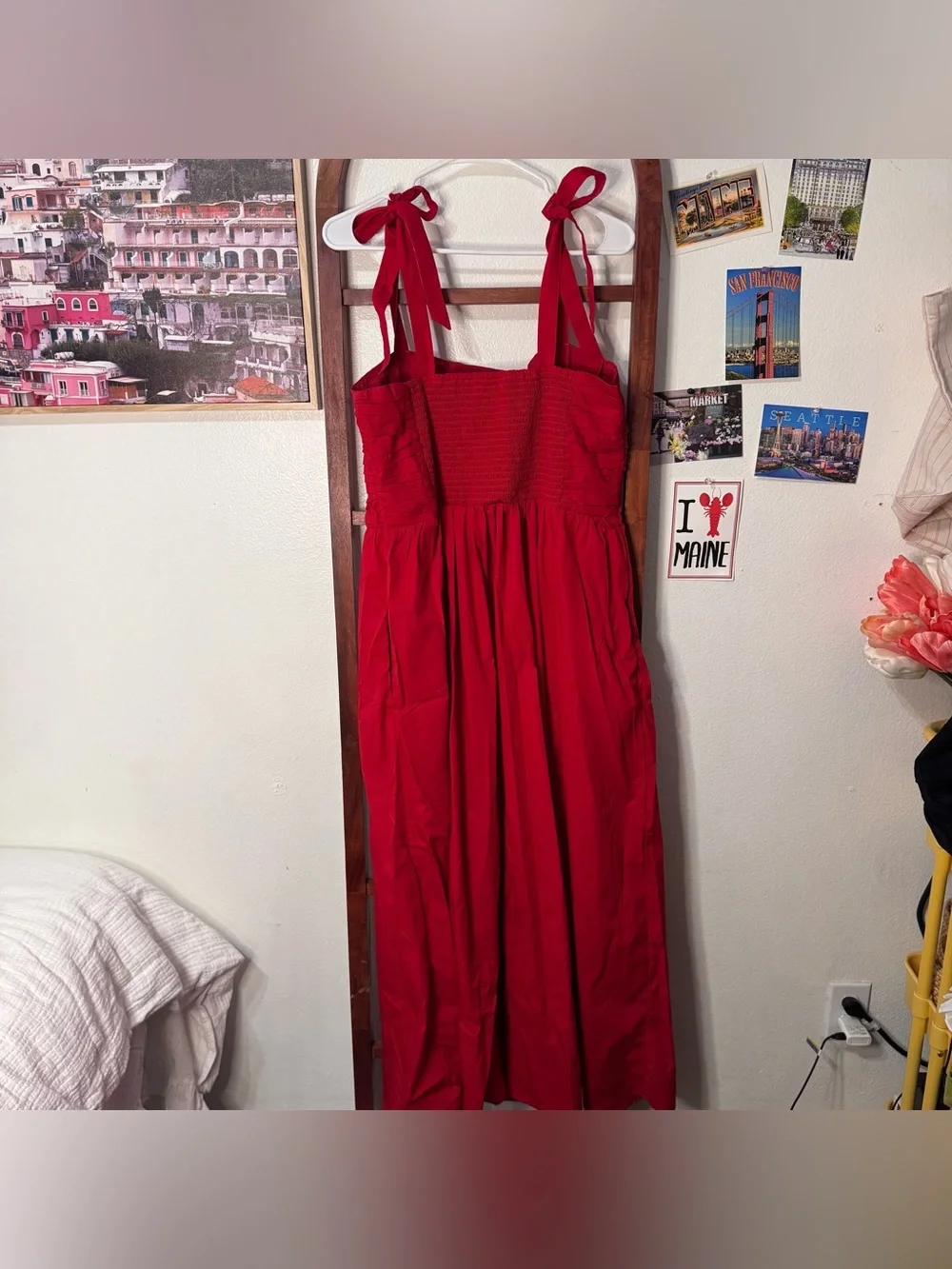 Abercrombie & Fitch Red Emerson Tie Strap Maxi Dress